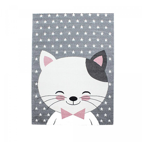 UnAmourDeTapis Tapis enfant 80x150 tissé rose et gris motif animaux KID CHAT