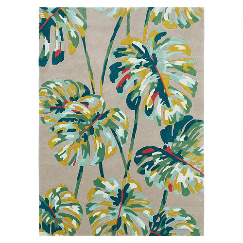 UnAmourDeTapis tapis grand salon 250x350 fait à la main en laine gris et vert motif floral
