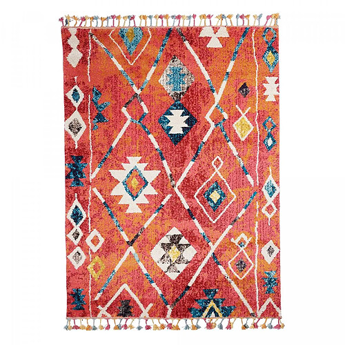 UnAmourDeTapis Tapis berbère 160x230 tissé motifs tribaux LYN5 OURIKA B bleu et jaune