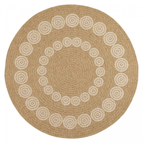 UnAmourDeTapis Tapis rond d'extérieur Ø120cm tissé kilim beige et blanc JUTE ART 8
