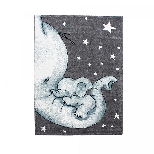 UnAmourDeTapis Tapis enfant 120x170 tissé bleu et gris motif animaux ELEPHANT