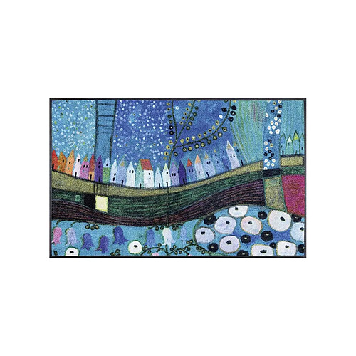 UnAmourDeTapis Paillasson 75x190 tissé motif fresque STADT bleu