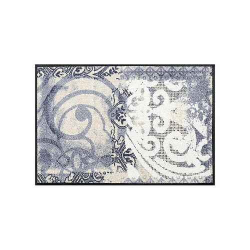 UnAmourDeTapis Paillasson 75x120 tissé motif rétro-vintage ARABESQUE bleu et gris
