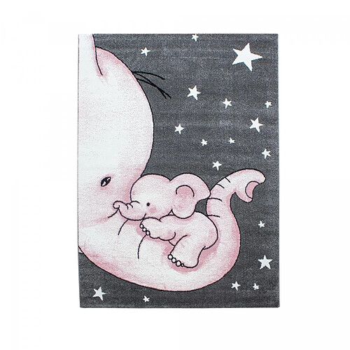 UnAmourDeTapis Tapis enfant 160x230 tissé rose et gris motif animaux ELEPHANT