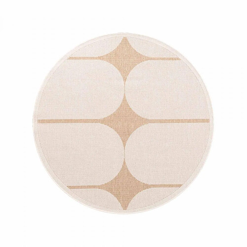 UnAmourDeTapis Tapis exterieur 160 x 160-cm, beige, marron, forme rond, kilim géométrique, idéal terrasse