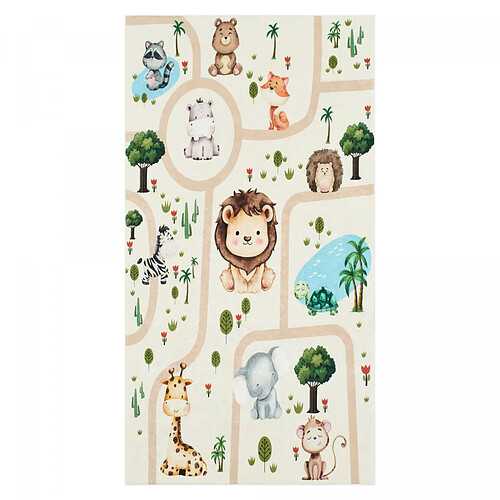 UnAmourDeTapis Tapis enfant 80x150 rectangle tissé crème motif animaux CELESTA
