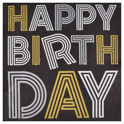 Paris Prix Lot de 20 Serviettes en Papier Birthday 33x33cm Noir