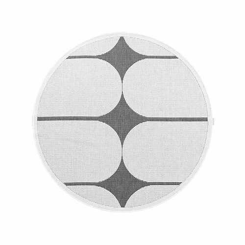 UnAmourDeTapis Tapis exterieur 160 x 160-cm, blanc, noir, forme ronde élégante, géométrique kilim, SVENTI