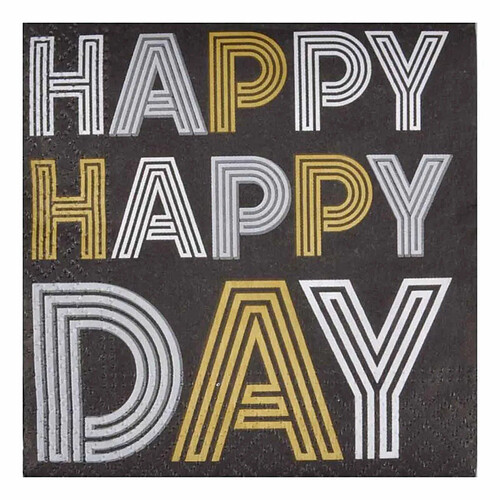 Paris Prix Lot de 20 Serviettes en Papier Happy Birthday 25x25cm Noir