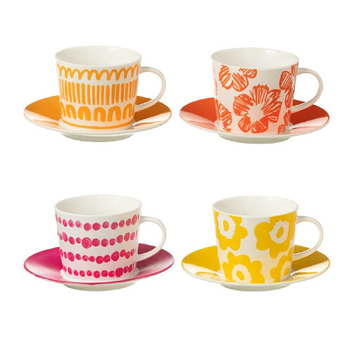 Paris Prix Lot de 4 Tasses & Sous-Tasses Fiesta Sud 22Cl Multicolore