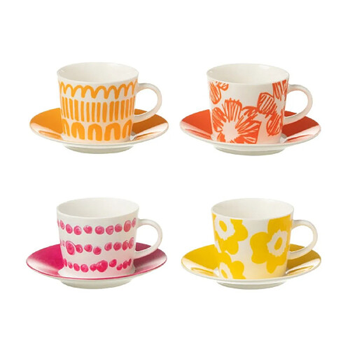 Paris Prix Lot de 4 Tasses & Sous-Tasses Fiesta Sud 9Cl Multicolore