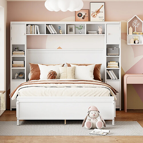 Blossom Paris Lit double 140x200 en bois massif avec 4 tiroirs et grand rangement, sommier, blanc