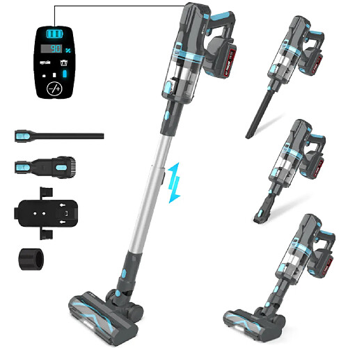 Blossom Paris Aspirateur balai sans fil UMLo V11 2-en-1 Bleu/Gris - 300W, HEPA, 4000mAh, affichage LED
