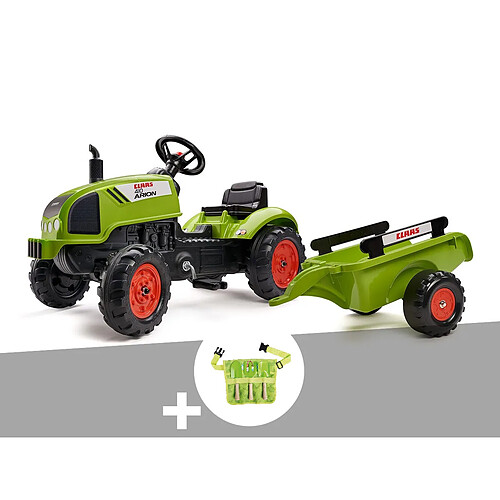 Tracteur enfant Claas Arion 410 avec remorque 2 à 5 ans + ceinture avec outils de jardin enfants - Falk