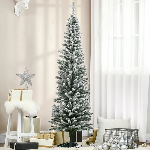 Blossom Paris Sapin de Noël artificiel 210 cm, branches PVC enneigées, pliable, support métal, Vert/Blanc