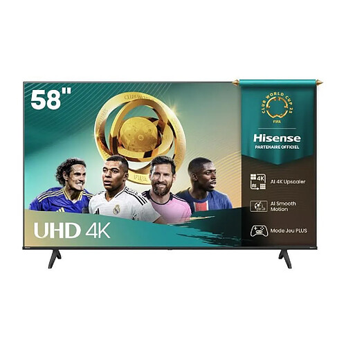 Hisense 58A6Q - TV LED 55 (139 cm) - 4K UHD 3840x2160 - 144 Hz - HDR10+ - TV connecté - 4xHDMI 2.1 - WiFi