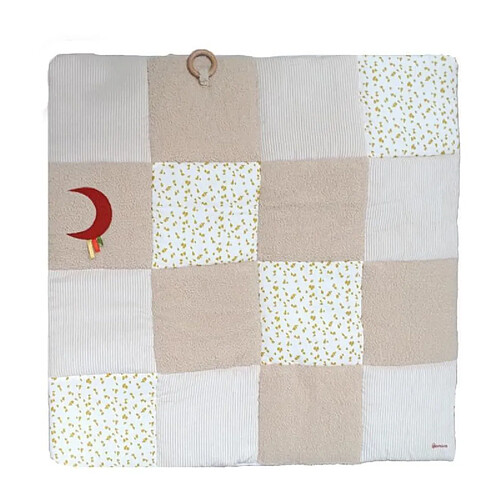 Tapis d'éveil - DOMIVA - Honey Moon - Patchwork - Anneau en bois et lune décorative