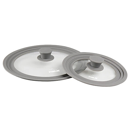 STONELINE® Lot de couvercles en verre universels, 2 pcs, avec rebord en silicone, pour 16/18/20 cm et 24/26/28 cm