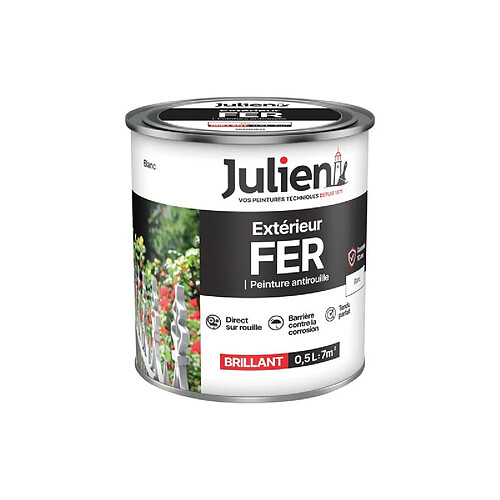 JULIEN Peinture antirouille extérieur fer Blanc brillant - 0,5 L