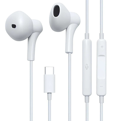 Jaym Écouteurs Filaires USB-C avec Micro et Télécommande 3 Boutons Blanc