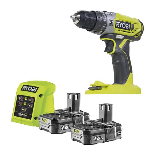 Perceuse-visseuse a percussion sans fil compacte - RYOBI - R18PD2-215G - 18V - Mandrin 10 mm - 2 batteries 1,5 Ah & chargeur 1,5