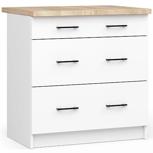 Akord Meuble bas de cuisine 3 tiroirs - Blanc