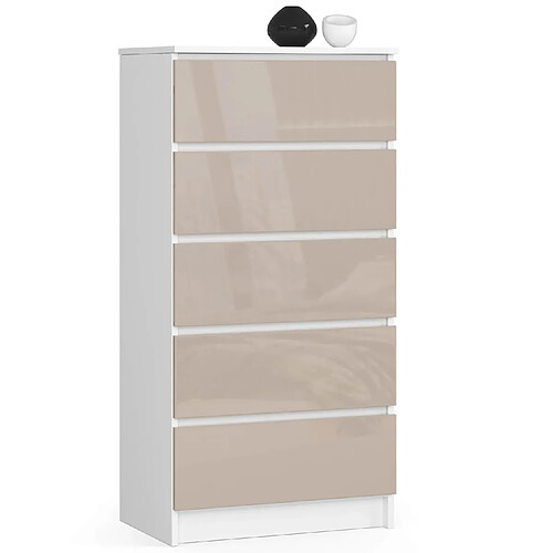 Akord Dressoir 5 Tiroirs Blanc/Capuccino Brillant 60X40X121