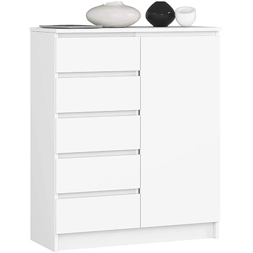 Akord Commode 1 porte 5 tiroirs - Blanc