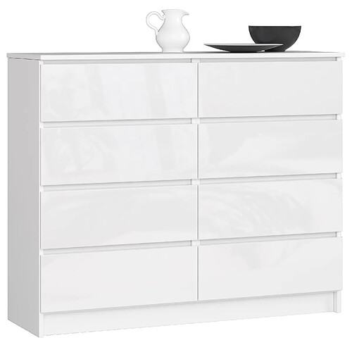 Akord Commode De Rangement À Tiroirs Blanc/Blanc Brillant 120X40X99