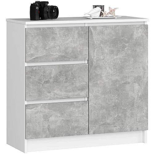 Akord Buffet Jerry 1 Porte 3 Tiroirs Blanc/Béton 80X35X77