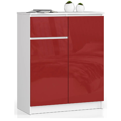 Akord Commode 2 portes 1 tiroir - Blanc rouge