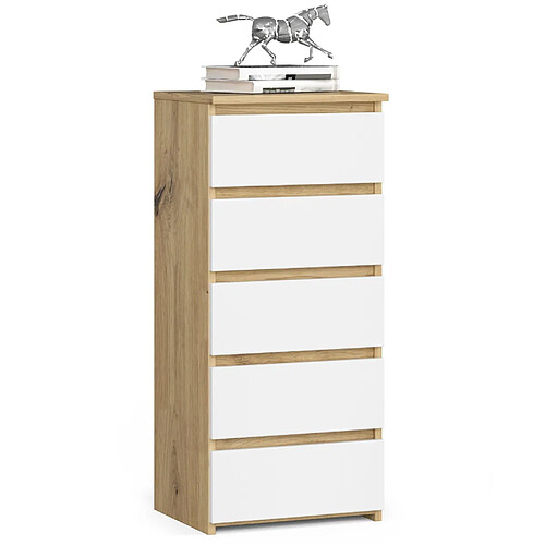 Akord Commode 5 tiroirs - Chêne artisan/blanc