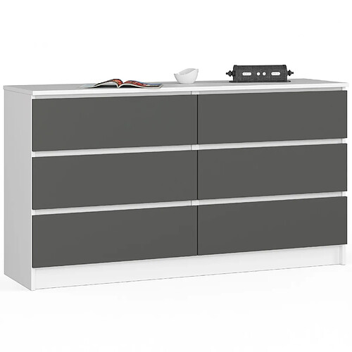 Akord Commode 6 Tiroirs Blanc/Gris Graphite 138X40X77