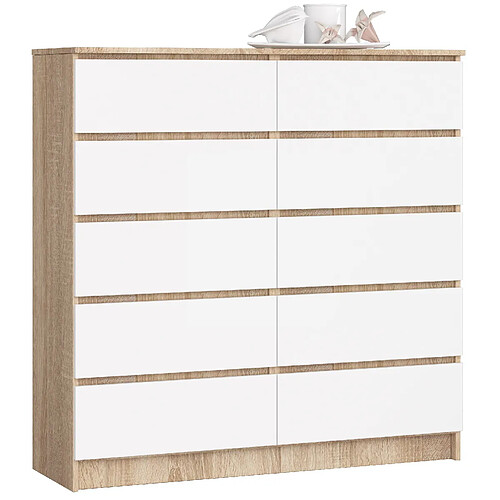 Akord Dressoir 10 Tiroirs Chêne Sonoma Et Blanc 120X40X121