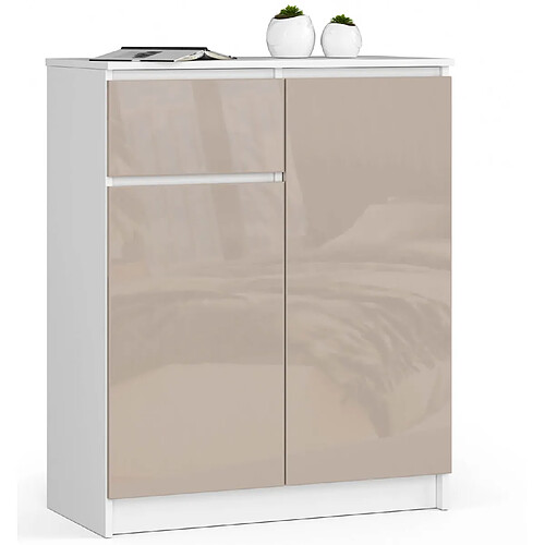 Akord Commode 2 Portes 1 Tiroir Blanc Cappuccino Brillant 80X40X99