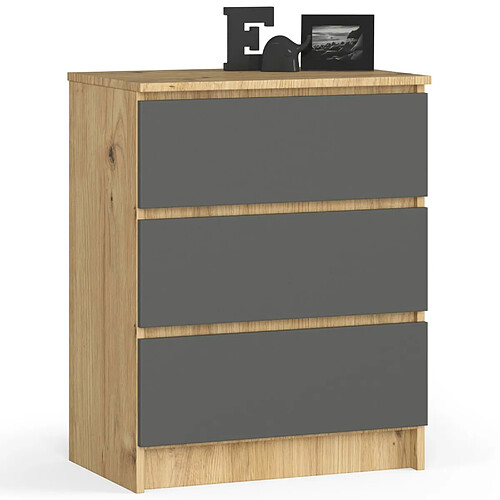 Akord Buffet 3 Tiroirs Chêne Artisan/Gris Graphite 60X40X77