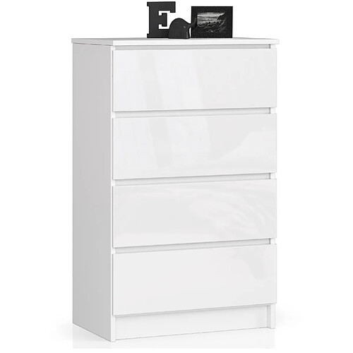 Akord Buffet 4 Tiroirs Blanc/Blanc Brillant 60X40X99