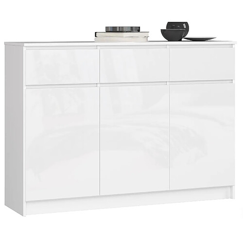 Commode 3 Tiroirs Blanc Brillant 80x75x40 Cm | Meuble De Rangement Pour Chambre, Salon, Bureau - Design Moderne, Facile à Assembler