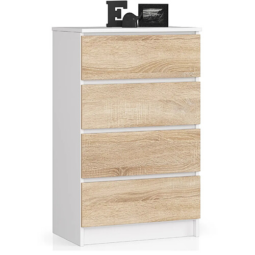 Akord Buffet 4 Tiroirs Blanc/Chêne Sonoma 60X40X99