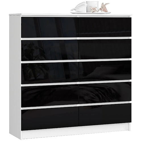 Akord Dressoir 10 Tiroirs Blanc Et Noir Brillant 120X40X121