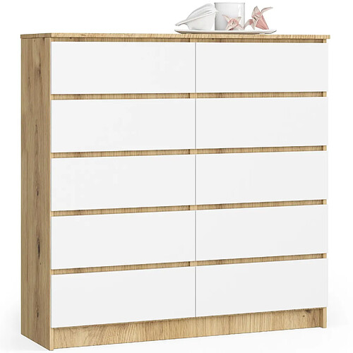 Akord Dressoir 10 Tiroirs Chêne Artisan Et Blanc 120X40X121