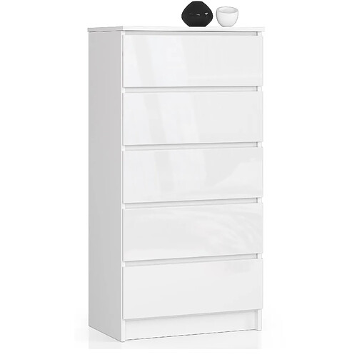 Akord Commode 5 tiroirs - Blanc brillant