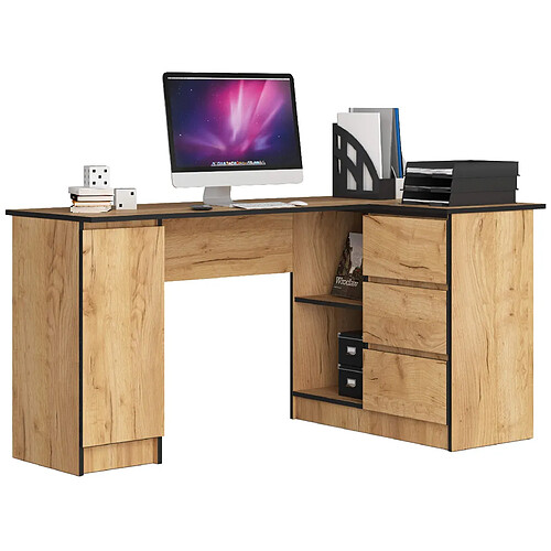 Akord Bureau D'angle Droit 3 Tiroirs 1 Placard Chêne Craft 155X85X77