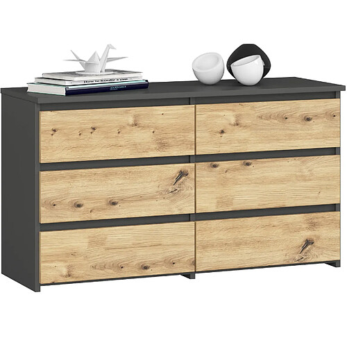 Akord Commode 6 Tiroirs Gris Graphite/Chêne Artisan 100X35X57
