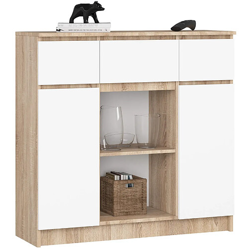 Akord Commode 2 Portes 3 Tiroirs 1 Petite Porte Chêne Sonoma/Blanc 101X35X98