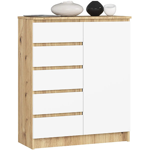 Akord Commode 1 Porte 5 Tiroirs Chêne Artisan/Blanc 80X35X97