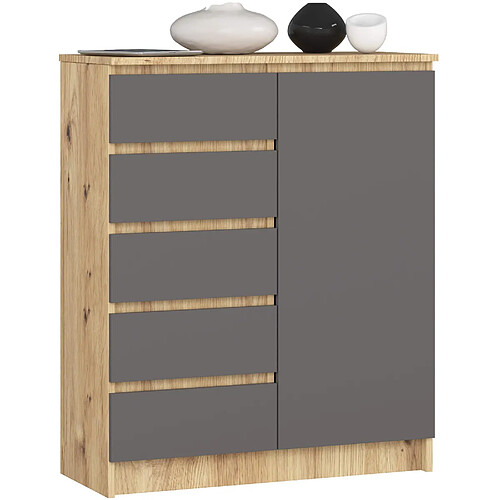 Akord Commode 1 Porte 5 Tiroirs Chêne Artisan/Gris Graphite 80X35X97