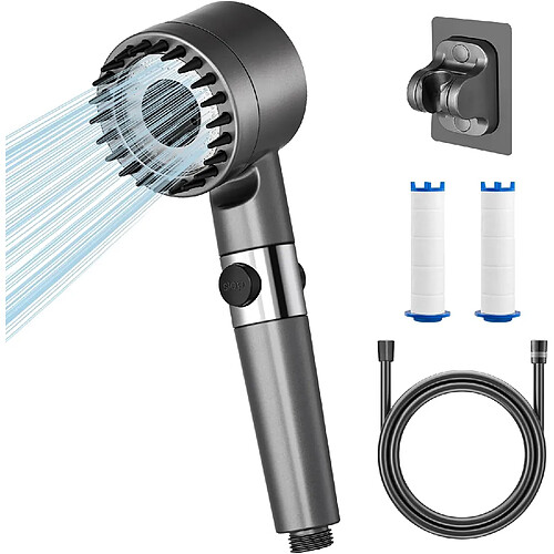 Vendos85 Pommeau de douche à filtration - 150 cm - 4 jets - Gris