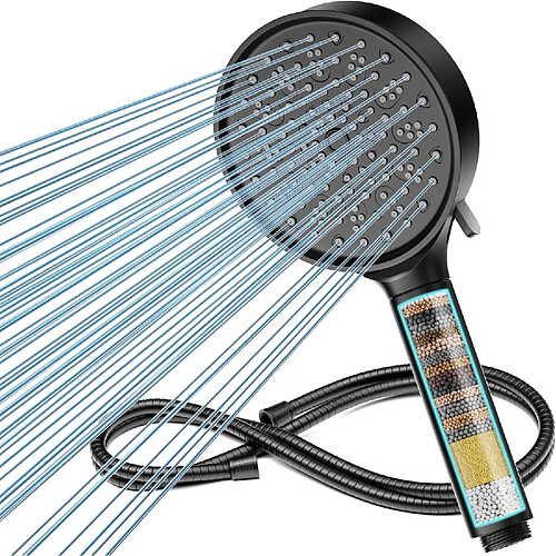 Vendos85 Pommeau de douche filtrant noir 6 modes haute pression