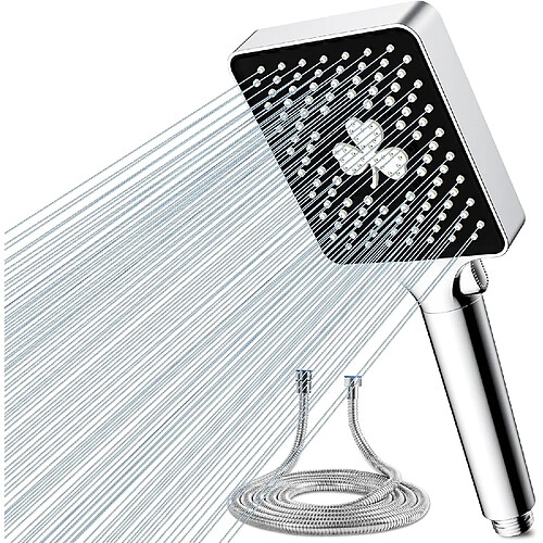 Vendos85 Pommeau de douche carré noir 6?modes avec tuyau